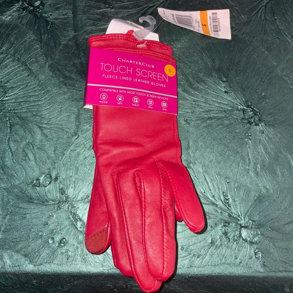 Charter Club Red Leather Gloves. New with tags. Size. Small